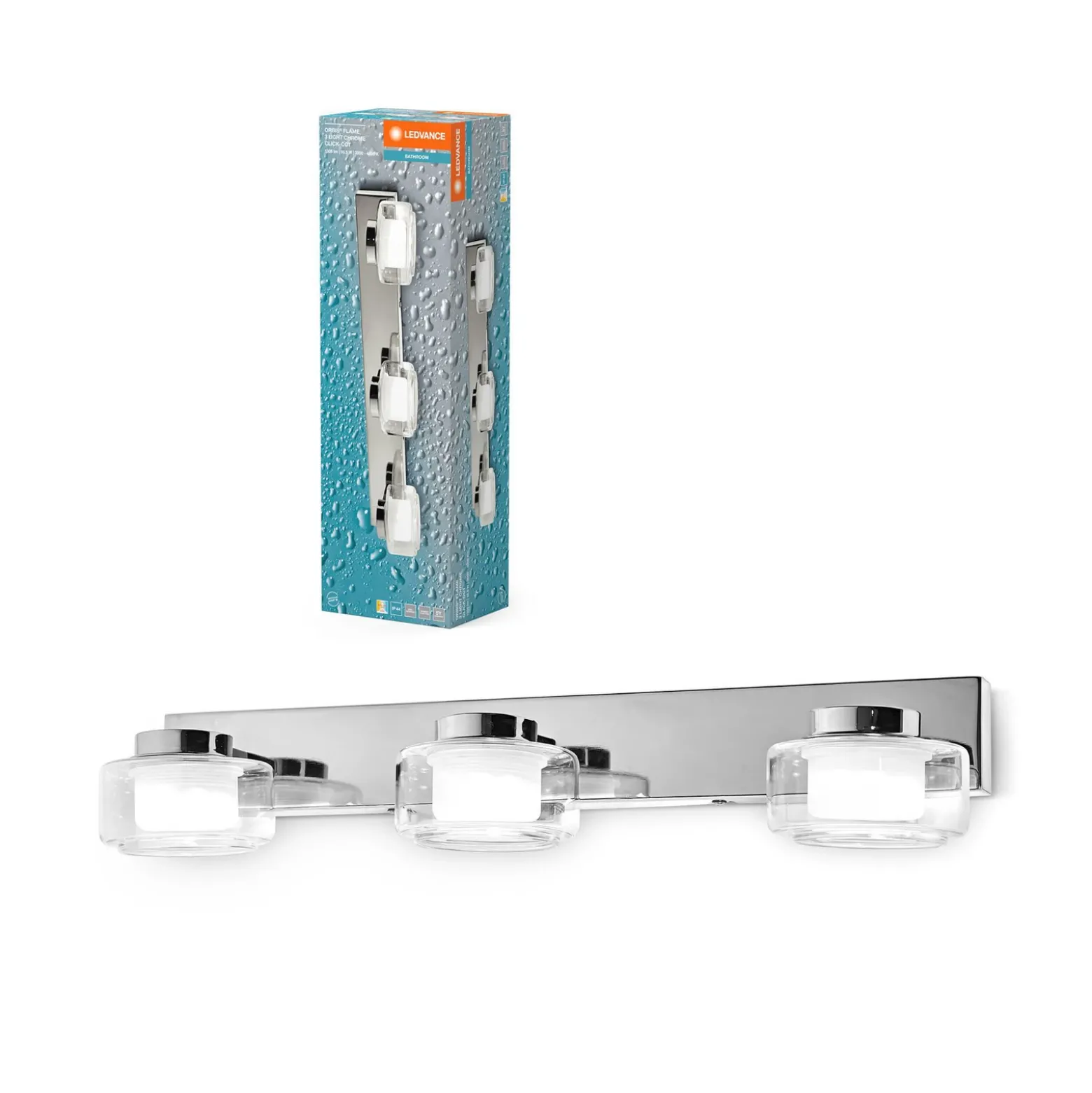 LEDVANCE Aplique de pared LED Orbis Flame, 3 luces, cromo, IP44