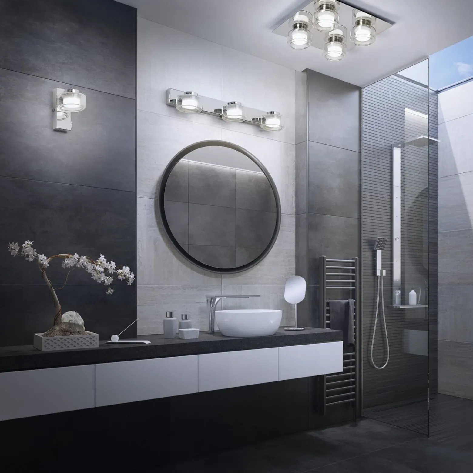 LEDVANCE Aplique de pared LED Orbis Flame, 3 luces, cromo, IP44