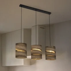 LEDVANCE Lámpara colgante cilíndrica, 3 luces, marrón, cartón ondulado