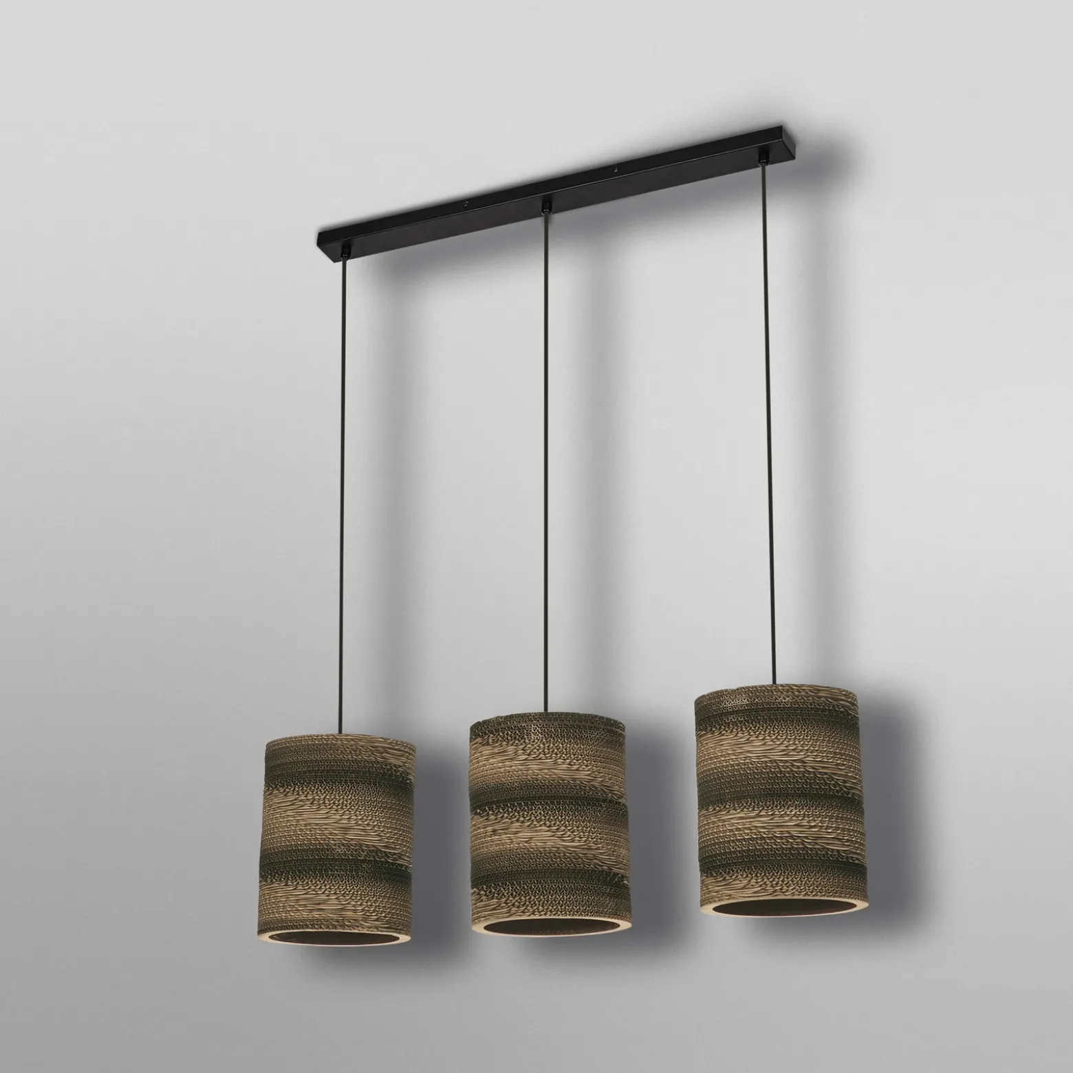 LEDVANCE Lámpara colgante cilíndrica, 3 luces, marrón, cartón ondulado