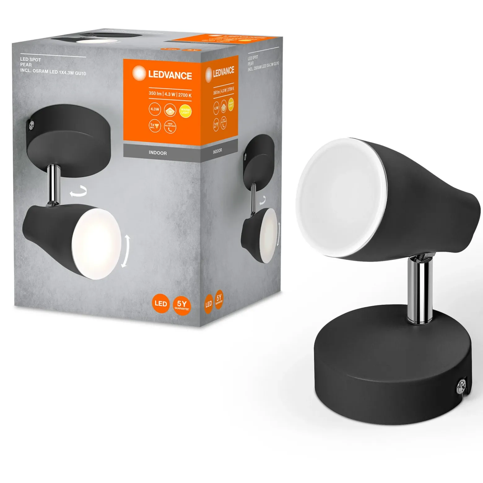 LEDVANCE Pear foco de superficie GU10 1 luz negro