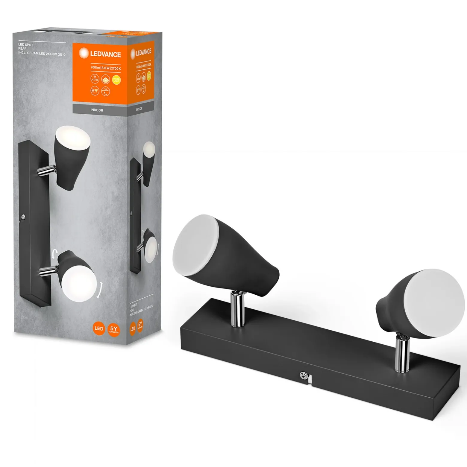 LEDVANCE Pear foco de superficie GU10 2 luz negro