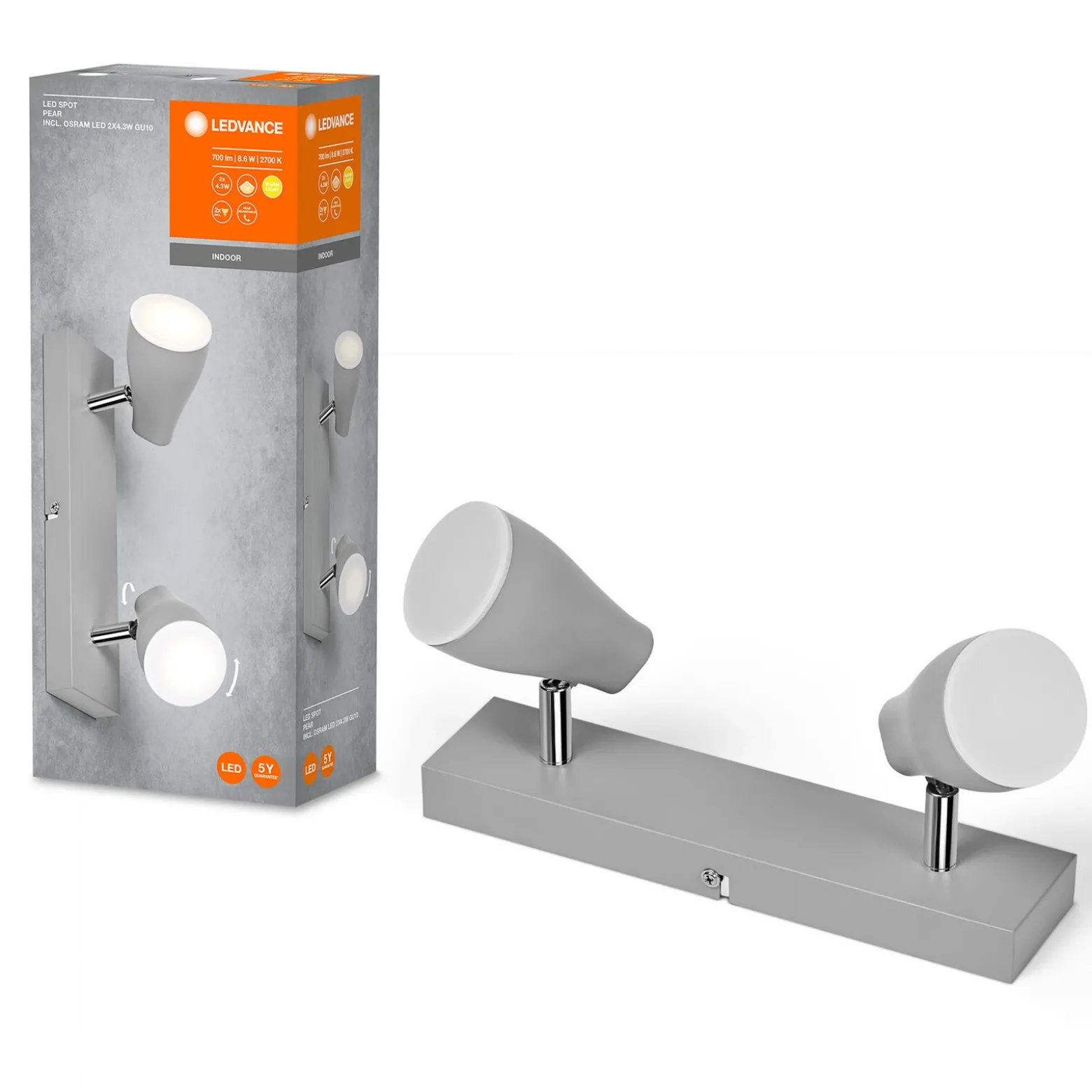 LEDVANCE Pear foco de superficie GU10 2 luz gris