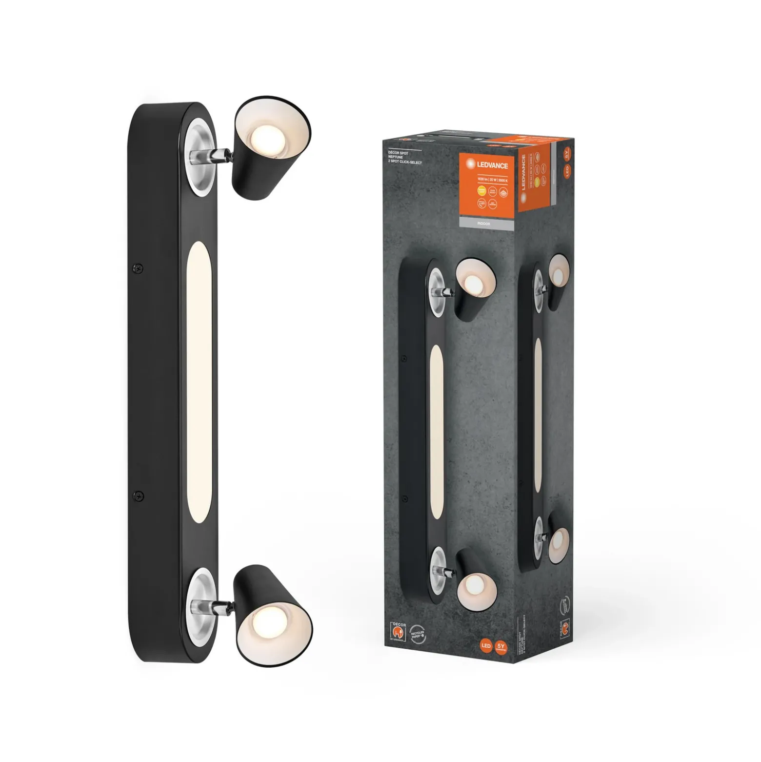 LEDVANCE Plafón LED Neptune, 2 focos, negro