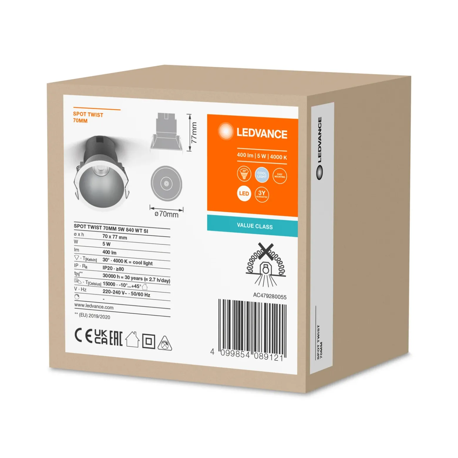 LEDVANCE Twist foco LED Ø7cm 840 blanco/plata