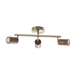 Legno downlight de techo, lineal, 3 luces, marrón / latón, madera