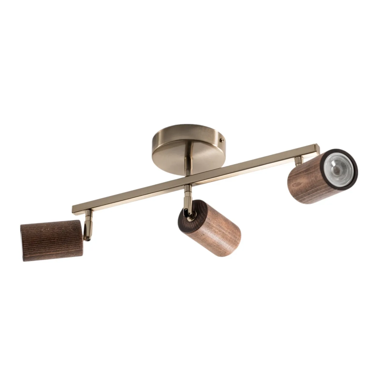 Legno downlight de techo, lineal, 3 luces, marrón / latón, madera