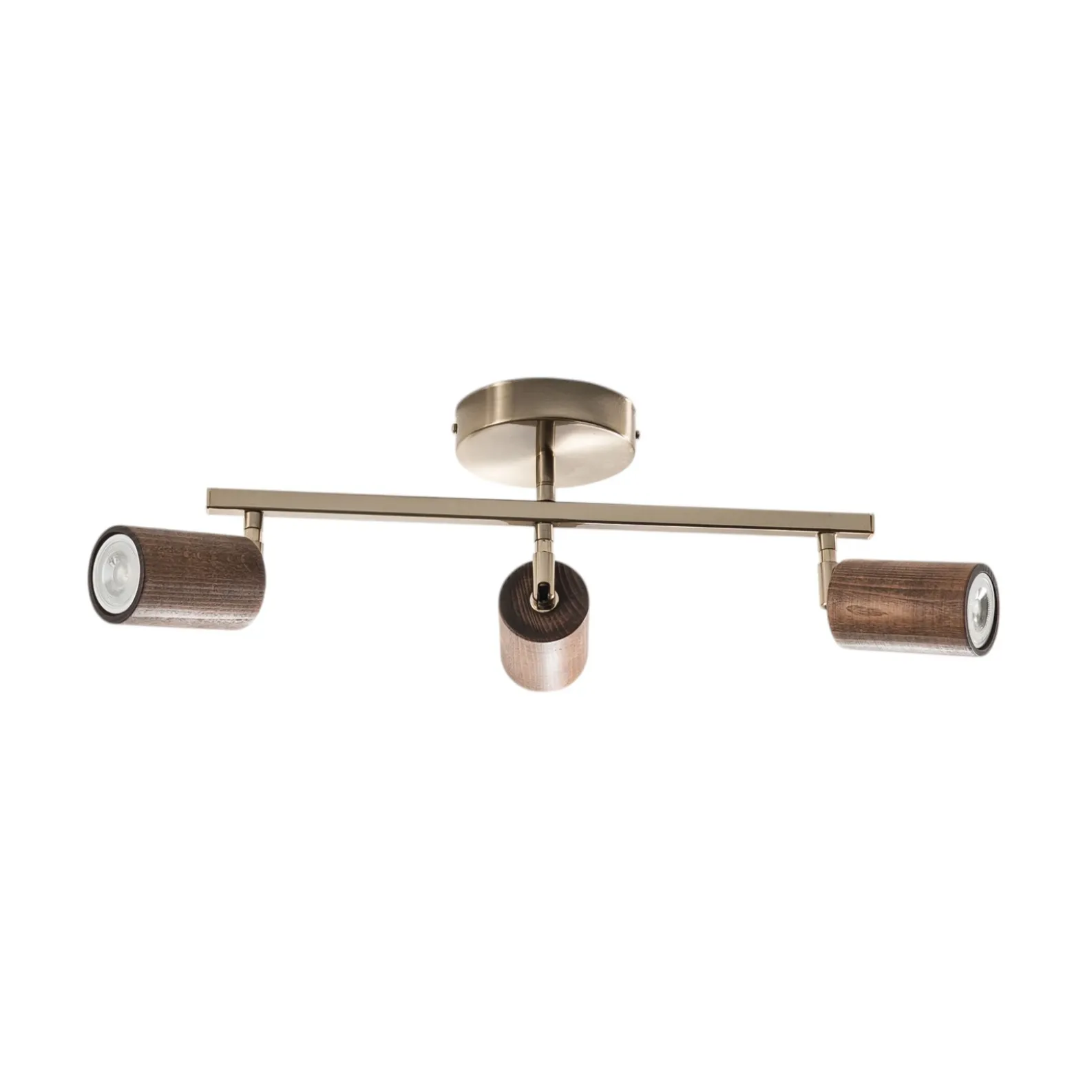 Legno downlight de techo, lineal, 3 luces, marrón / latón, madera