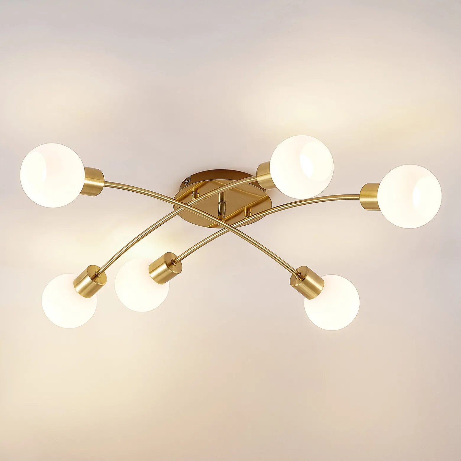 Lindby Agmar plafón, latón, 6 luces