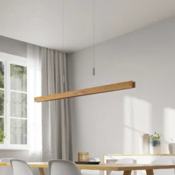 Lindby Alimara lámpara colgante LED, madera, longitud 138 cm