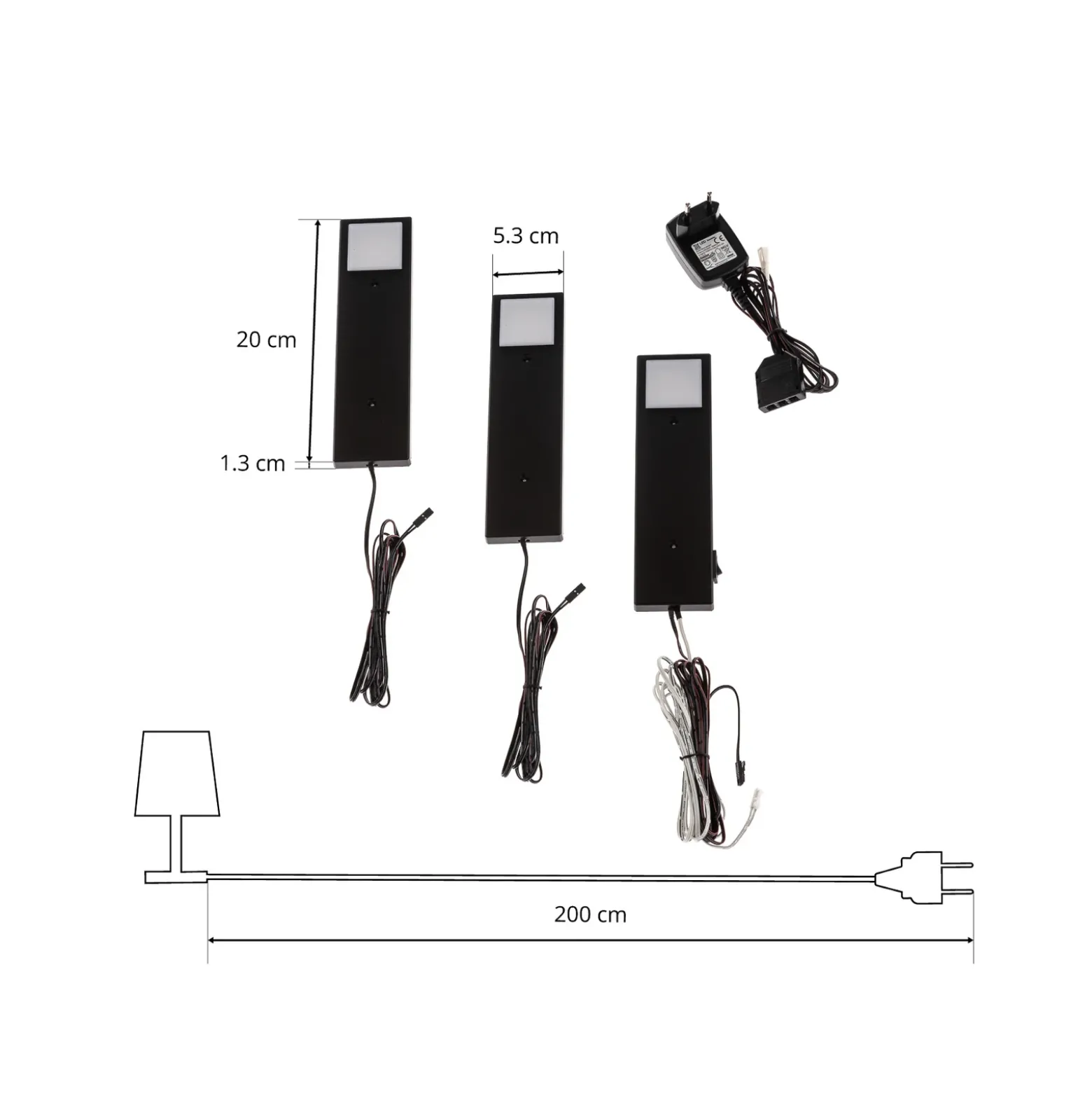 Lindby Amaryll Lámpara LED bajo mueble, set de 3, negro