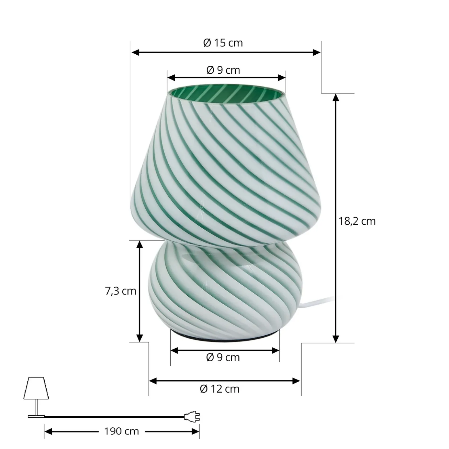 Lindby Andriana lámpara de mesa, verde/blanco, cristal, Ø 15 cm