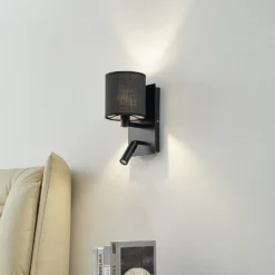 Lindby aplique de pared Aiden, 30 cm, negro, brazo de lectura LED, E14