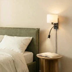 Lindby aplique de pared Florens, negro, lámpara de lectura LED, 23,5 cm