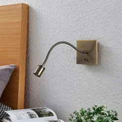 Lindby aplique de pared LED Mayar, latón, metal, lámpara de lectura, 11cm