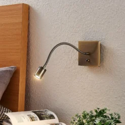 Lindby aplique de pared LED Mayar, 2, latón, lámpara de lectura, 11 cm