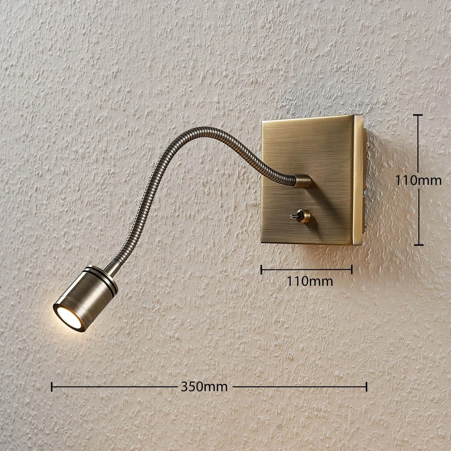Lindby aplique de pared LED Mayar, 2, latón, lámpara de lectura, 11 cm