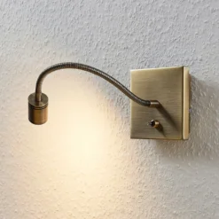 Lindby aplique de pared LED Mayar, 2, latón, lámpara de lectura, 11 cm