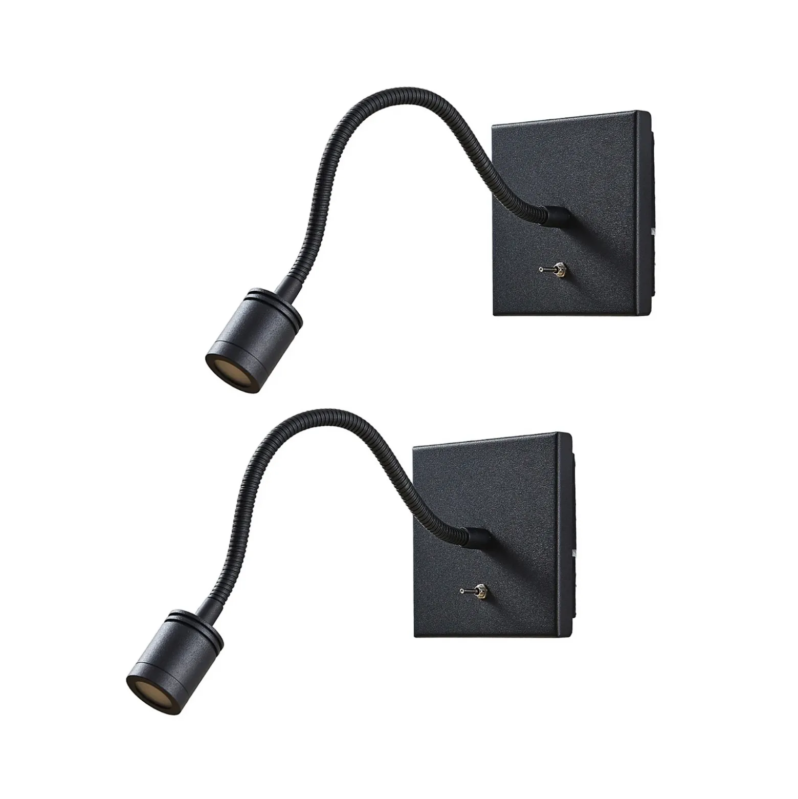 Lindby aplique de pared LED Mayar, 2pcs, negro, lámpara de lectura, 11 cm