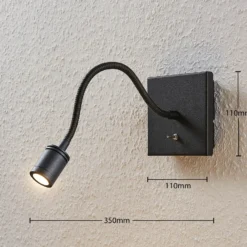 Lindby aplique de pared LED Mayar, 2pcs, negro, lámpara de lectura, 11 cm