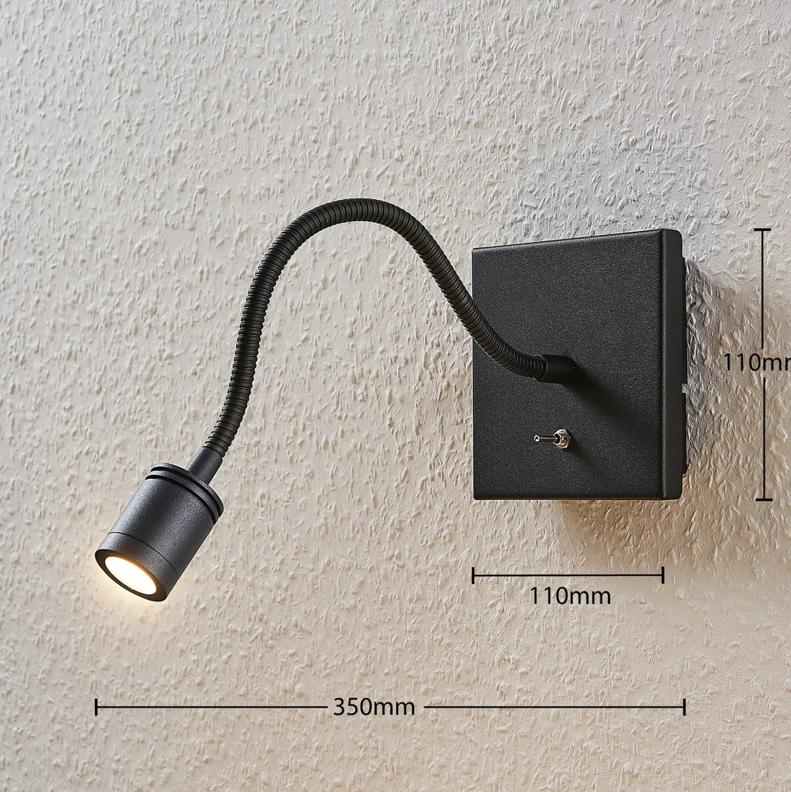 Lindby aplique de pared LED Mayar, 2pcs, negro, lámpara de lectura, 11 cm