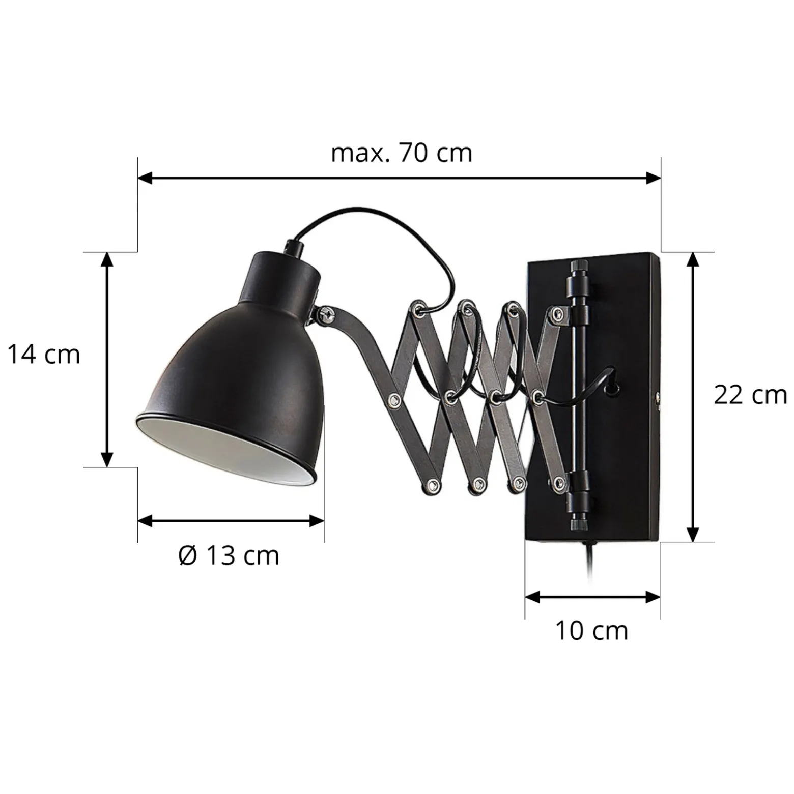 Lindby Aplique de pared Merle, negro, 60 cm, lámpara de lectura, extensible