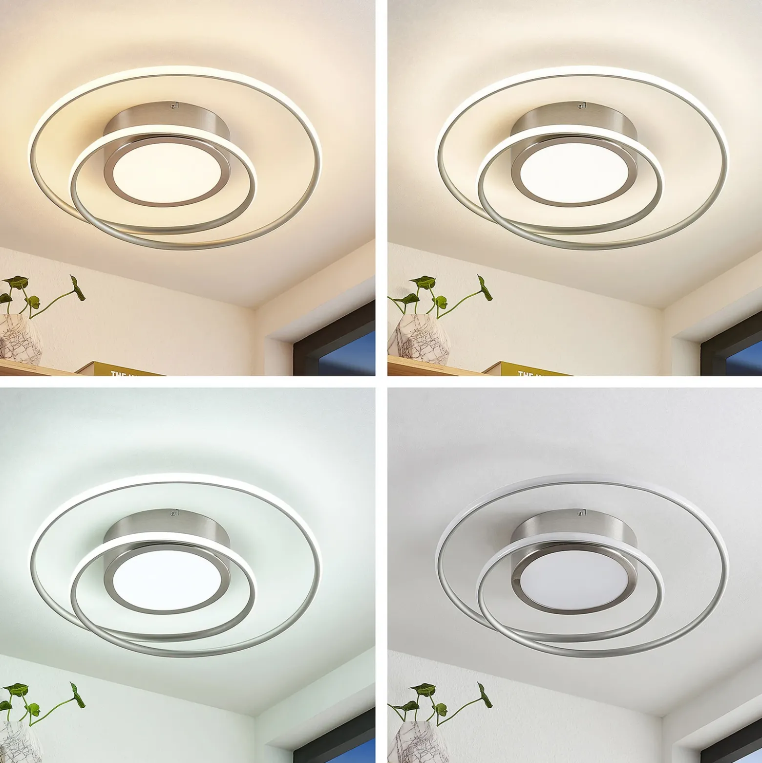 Lindby Bovia plafón LED, CCT, atenuable, níquel