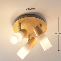 Lindby ceiling spotlight Christoph, 20 cm, 3 luces, madera, rondel