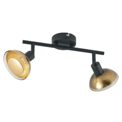 Lindby downlight de techo Erin, negro/oro, 2 luces, cristal