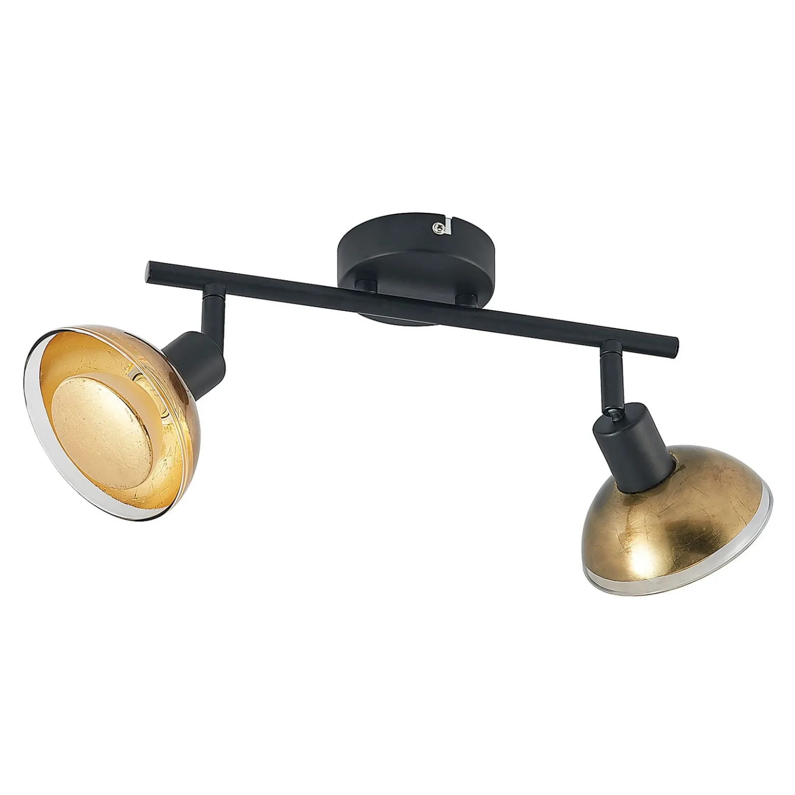 Lindby downlight de techo Erin, negro/oro, 2 luces, cristal