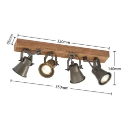 Lindby downlight de techo Grandesa, 35 cm, 4 luces, madera, metal