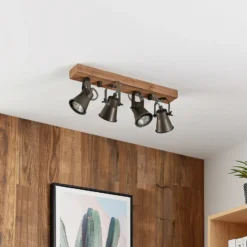 Lindby downlight de techo Grandesa, 35 cm, 4 luces, madera, metal