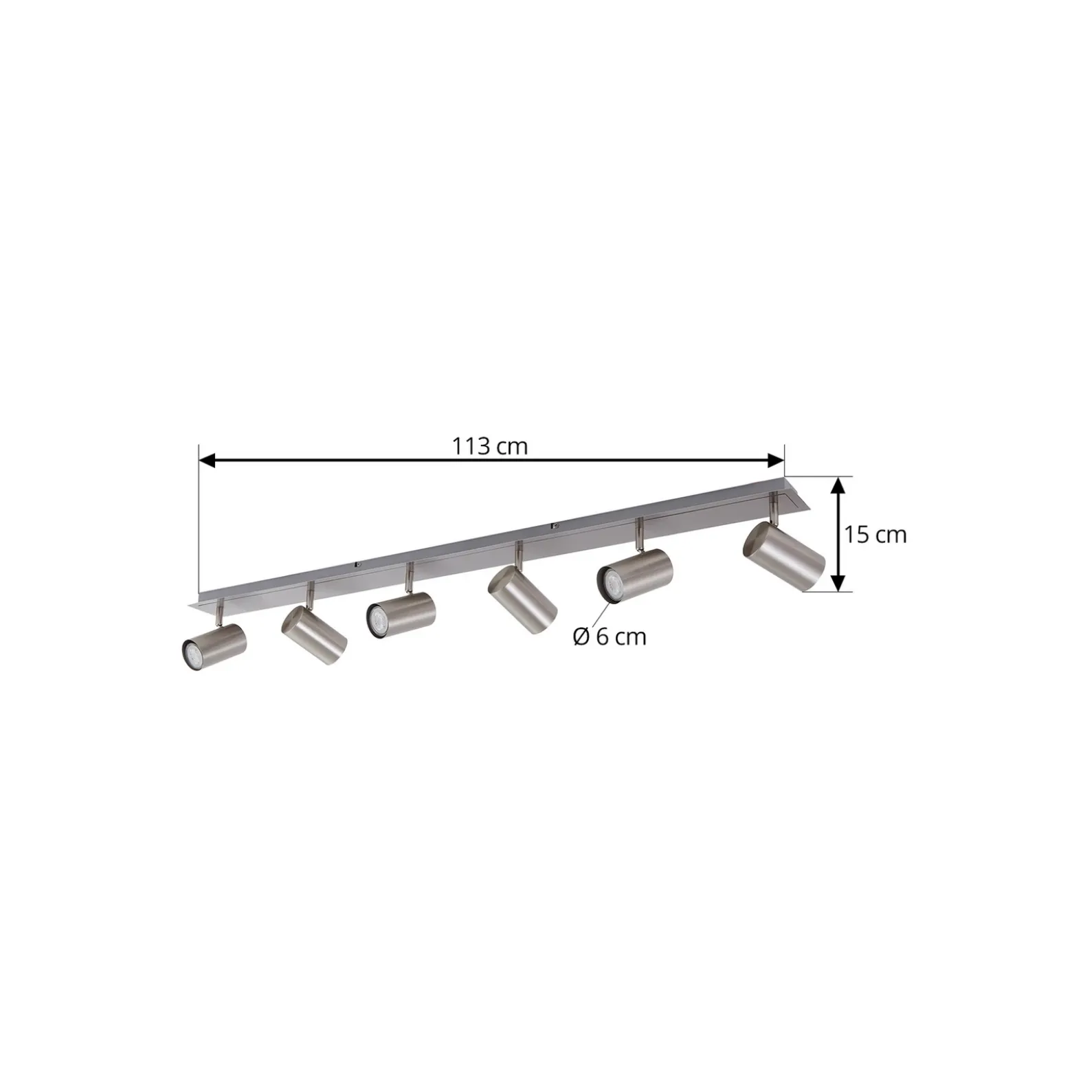 Lindby downlight de techo Joffrey, 116 cm, níquel, 6 luces, GU10