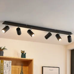 Lindby downlight de techo Joffrey, 116 cm, negro, 6 luces, GU10