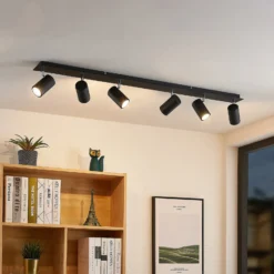 Lindby downlight de techo Joffrey, 116 cm, negro, 6 luces, GU10