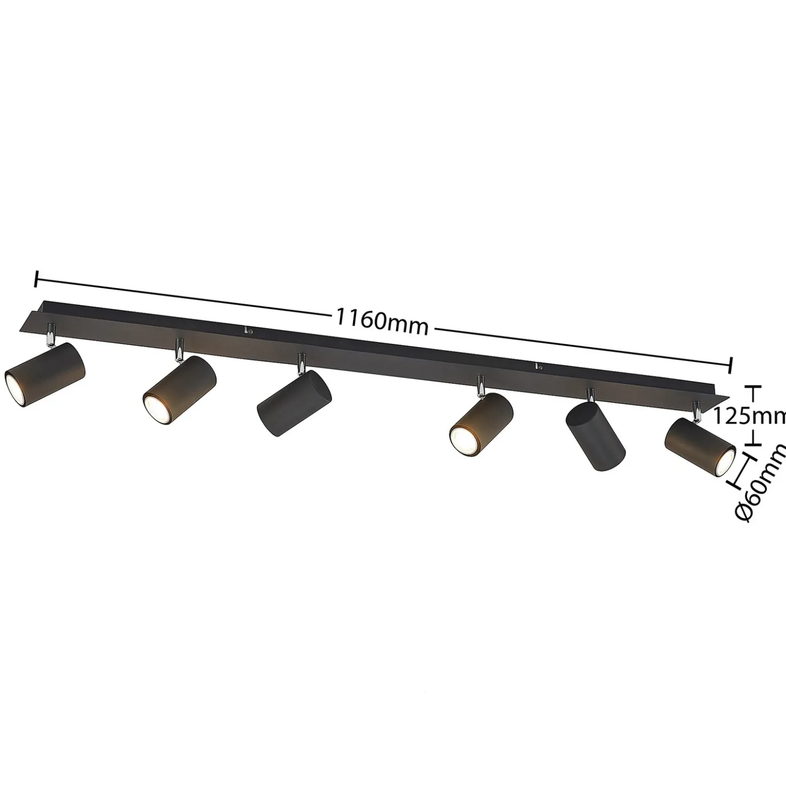 Lindby downlight de techo Joffrey, 116 cm, negro, 6 luces, GU10