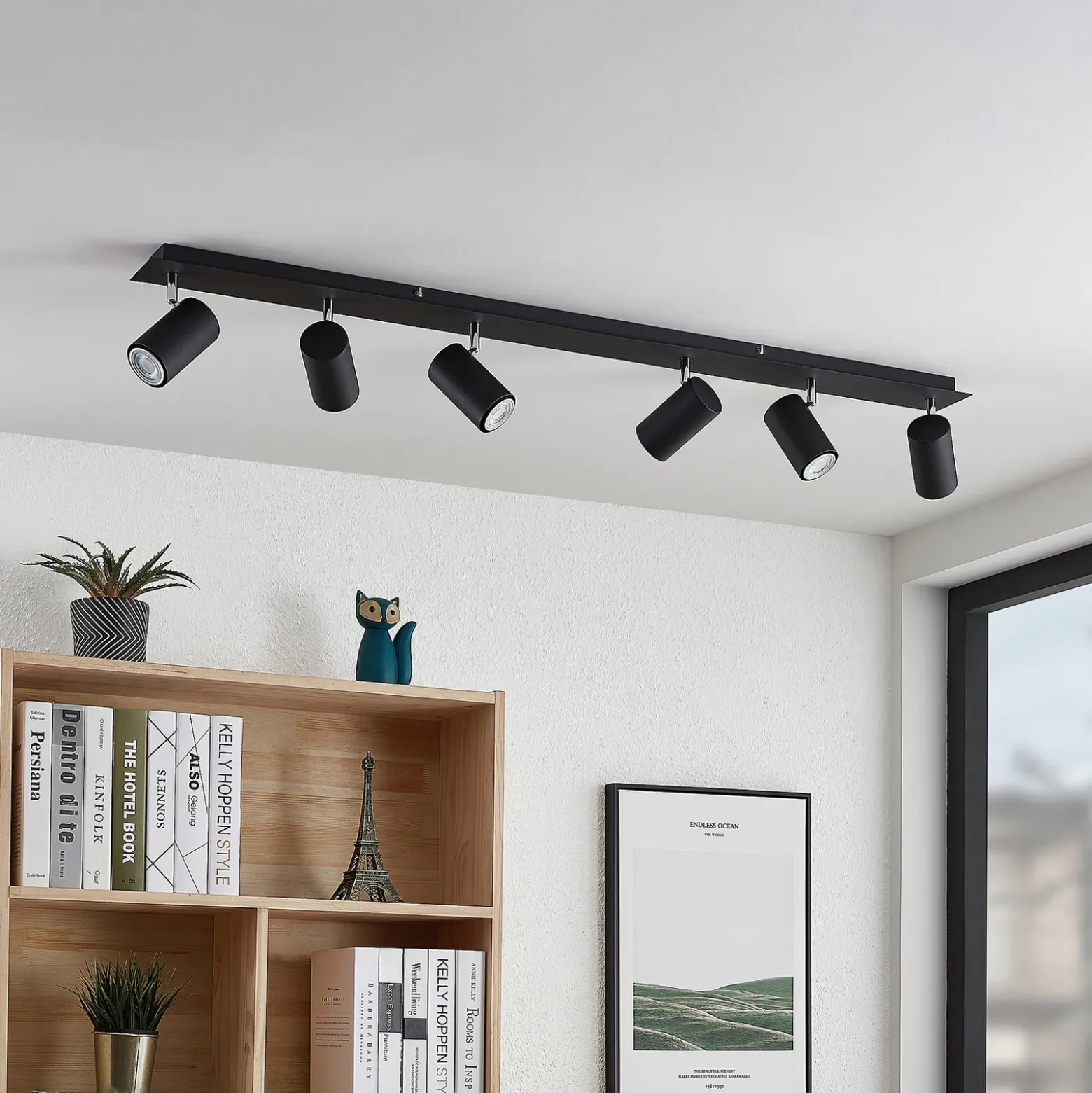 Lindby downlight de techo Joffrey, 116 cm, negro, 6 luces, GU10