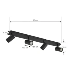 Lindby downlight de techo Joffrey, 80 cm, negro, 4 luces, GU10