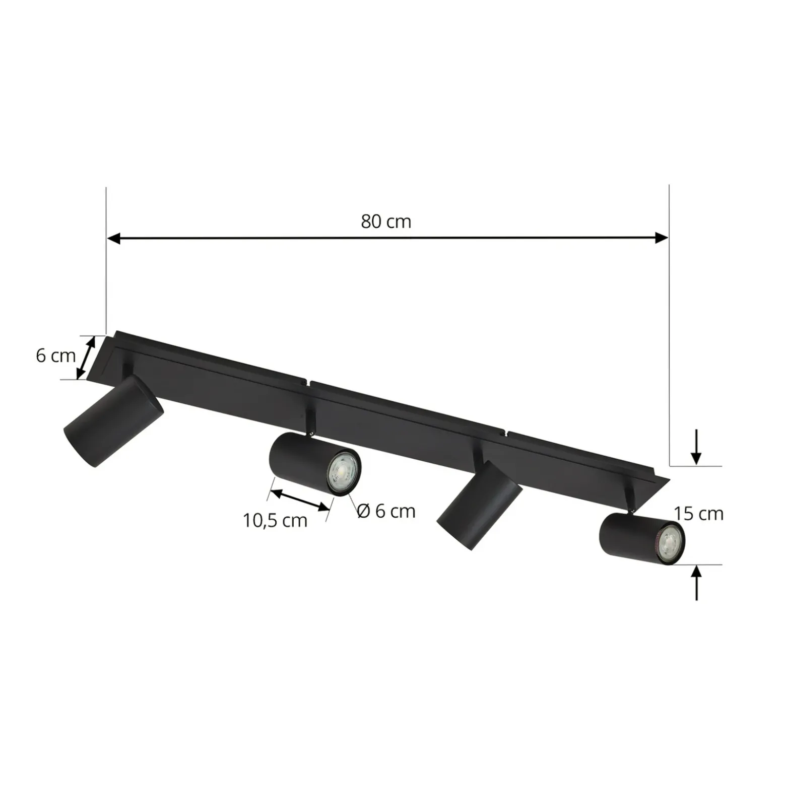 Lindby downlight de techo Joffrey, 80 cm, negro, 4 luces, GU10