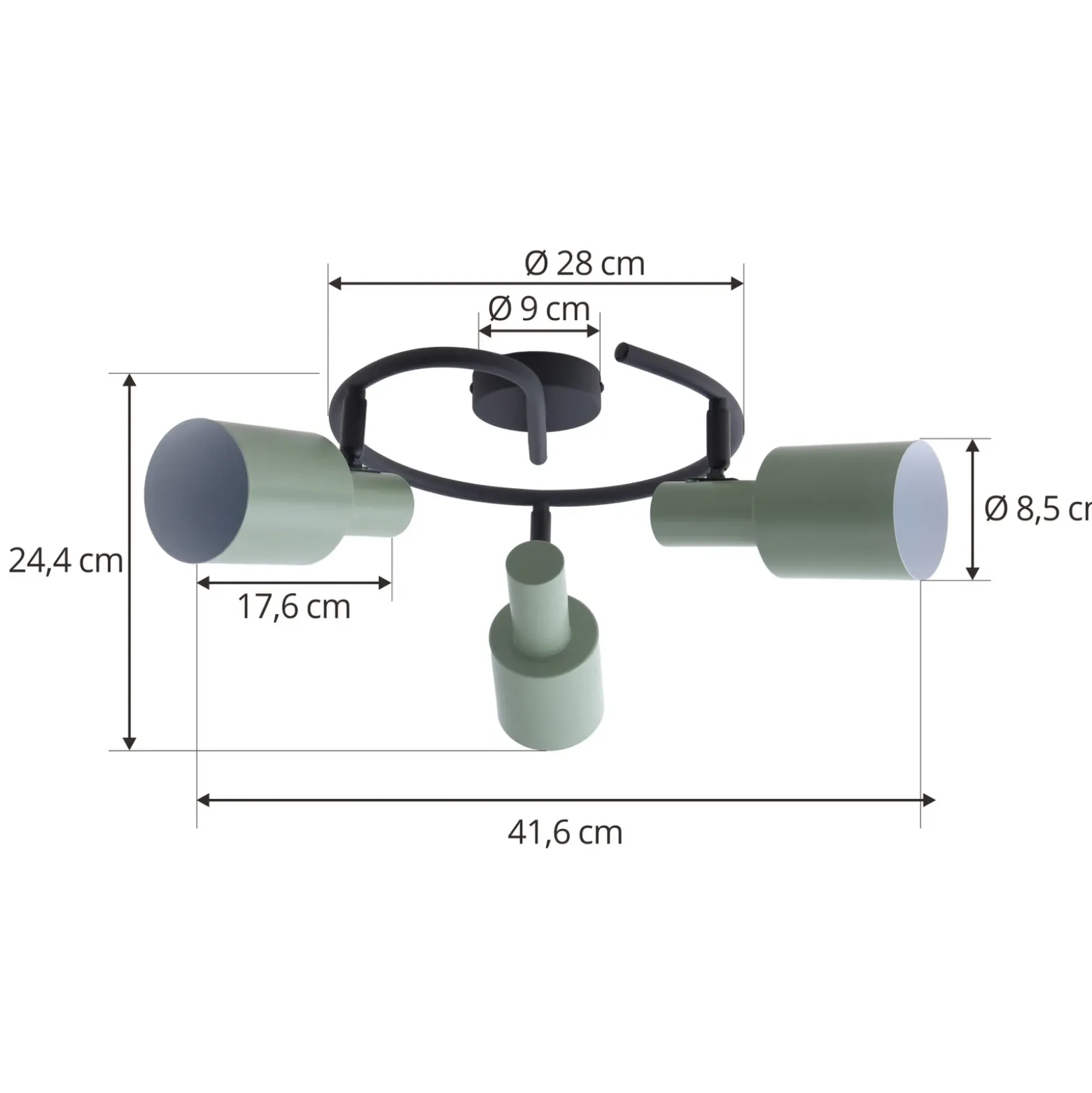 Lindby downlight de techo Ovelia, verde/negro, 3 luces, E27
