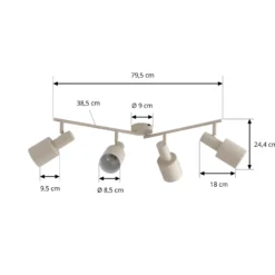 Lindby downlight de techo Ovelia, beige, 80 cm, 4 luces, E27