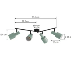Lindby downlight de techo Ovelia, verde, 80 cm, 4 luces, E27