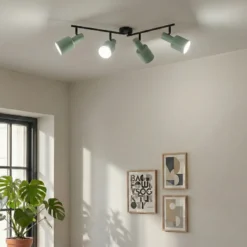 Lindby downlight de techo Ovelia, verde, 80 cm, 4 luces, E27