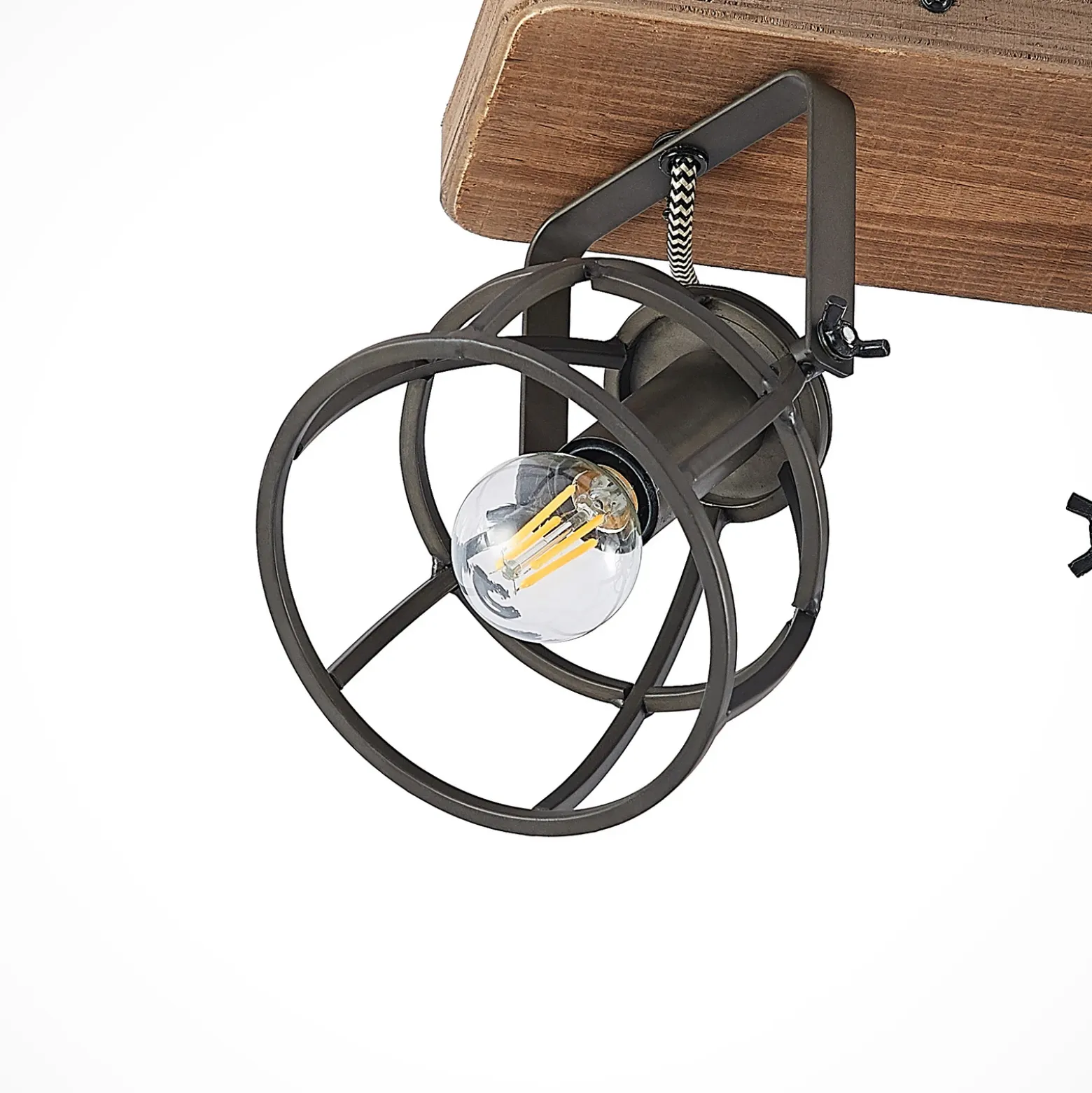 Lindby downlight de techo Rutger, 52cm, 3 luces, madera, jaula, E14