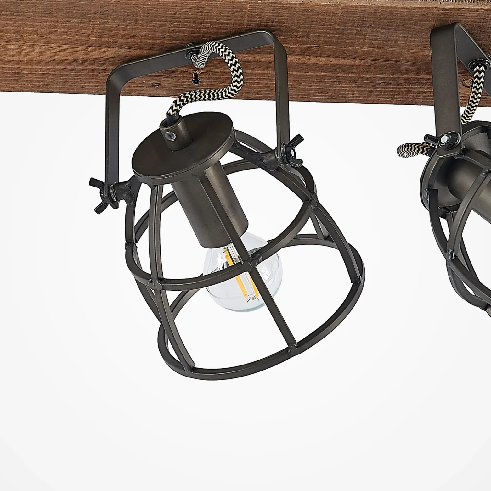 Lindby downlight de techo Rutger, 52cm, 3 luces, madera, jaula, E14