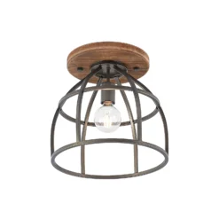 Lindby downlight de techo Rutger, Ø 34 cm, madera, jaula, E27