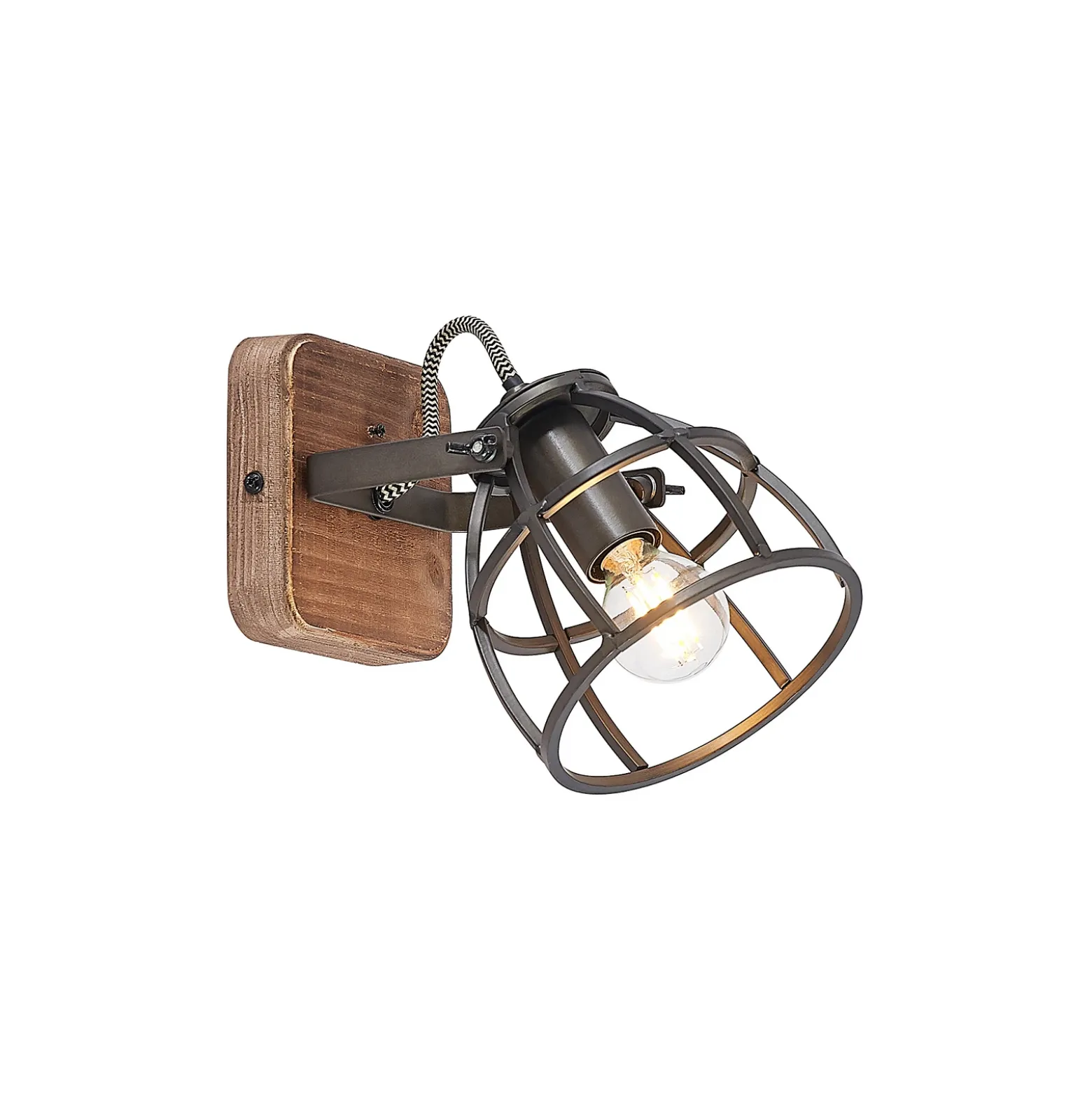 Lindby downlight de techo Rutger, 16cm, 2 luces, madera, jaula, E14