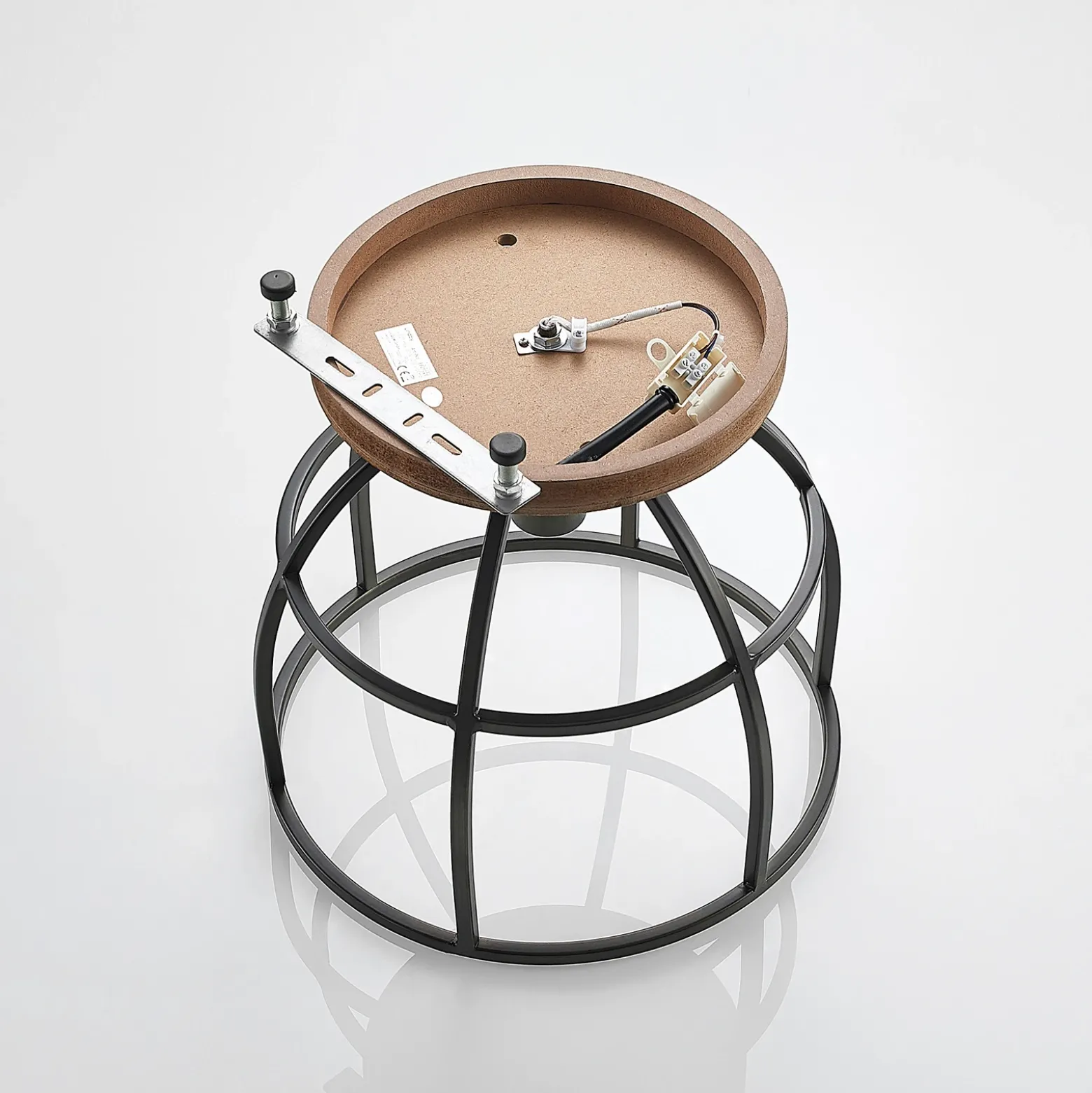Lindby downlight de techo Rutger, Ø 34 cm, madera, jaula, E27