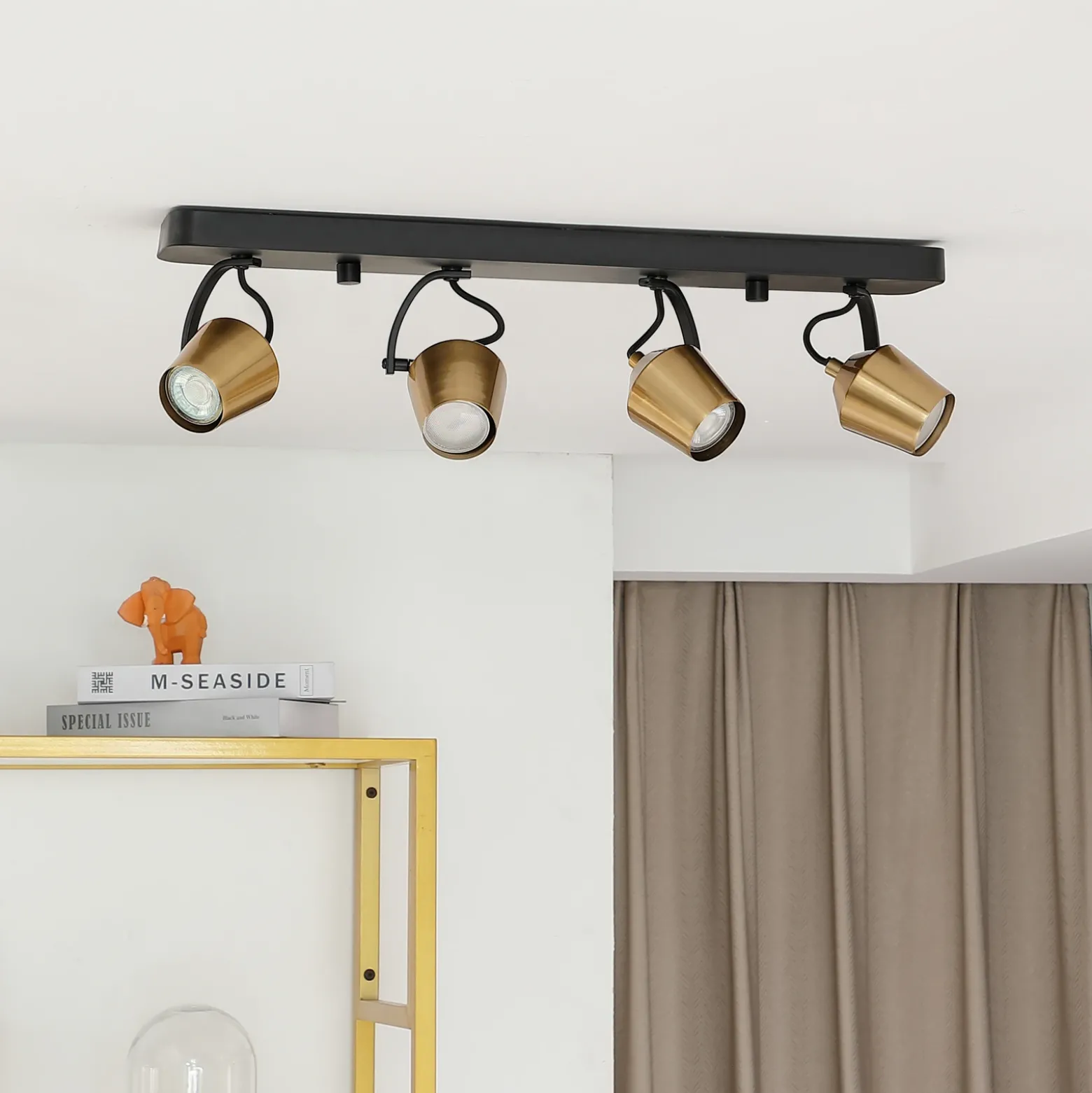Lindby downlight de techo Sylveria, 4 luces, negro/oro, hierro