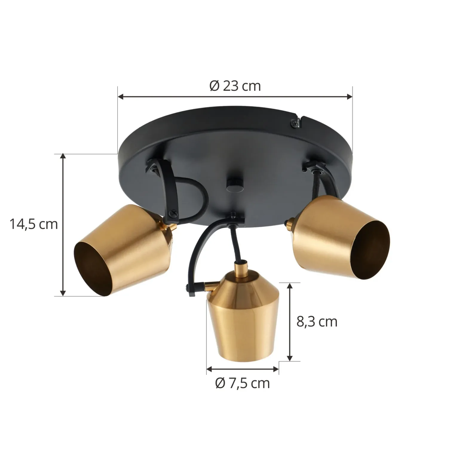 Lindby downlight de techo Sylveria, 3 luces, negro/oro, hierro